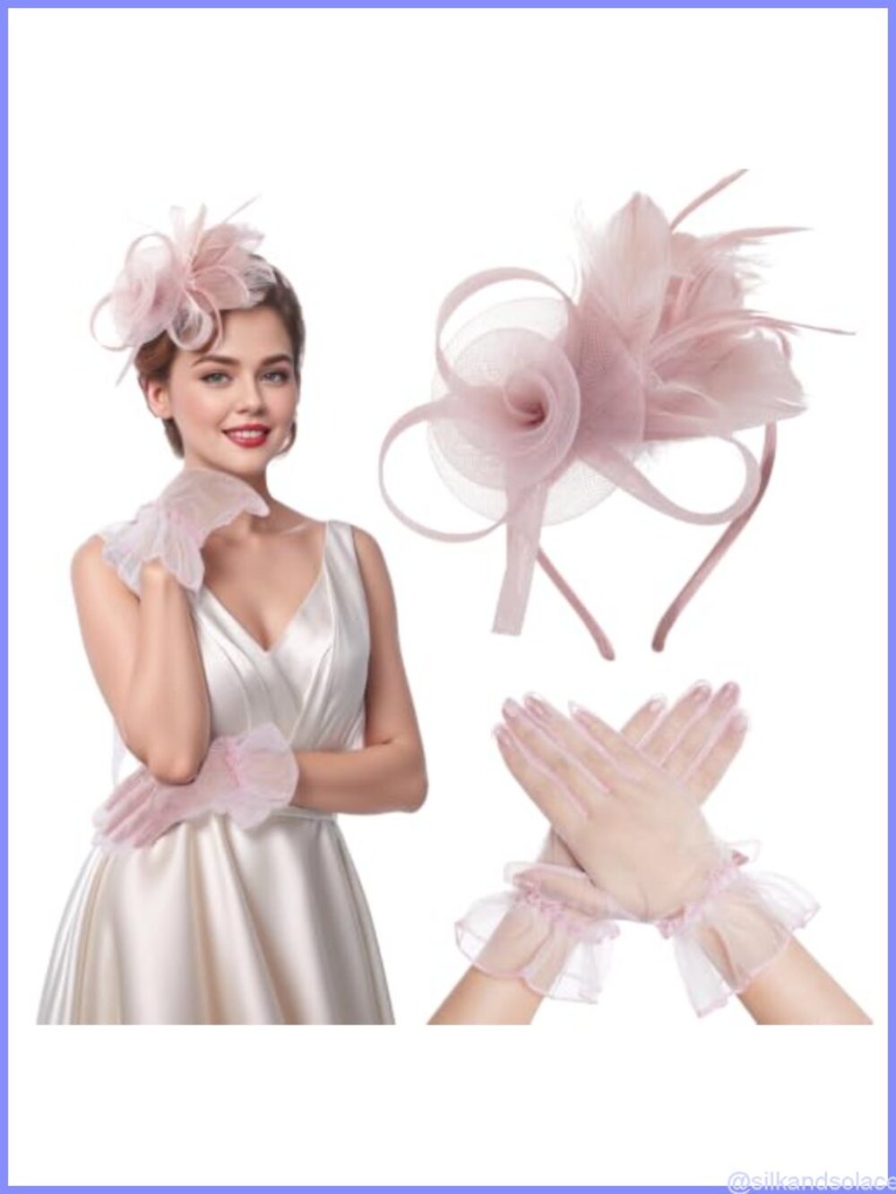 Tulle Fascinators Hat with Gloves Set Women Tea Party Headband Hair Clip